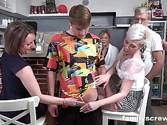 Cherry Sonny's chastity undressed by her family in a bar
