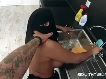 Big-titted Muslim wifey gets her cock-squeezing caboose screwed while dressed upon a hijab