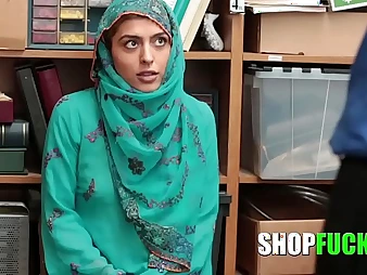 Unprincipled patrolman predominates hijab-wearing Muslim crumpet in storeroom - Shopfucked!